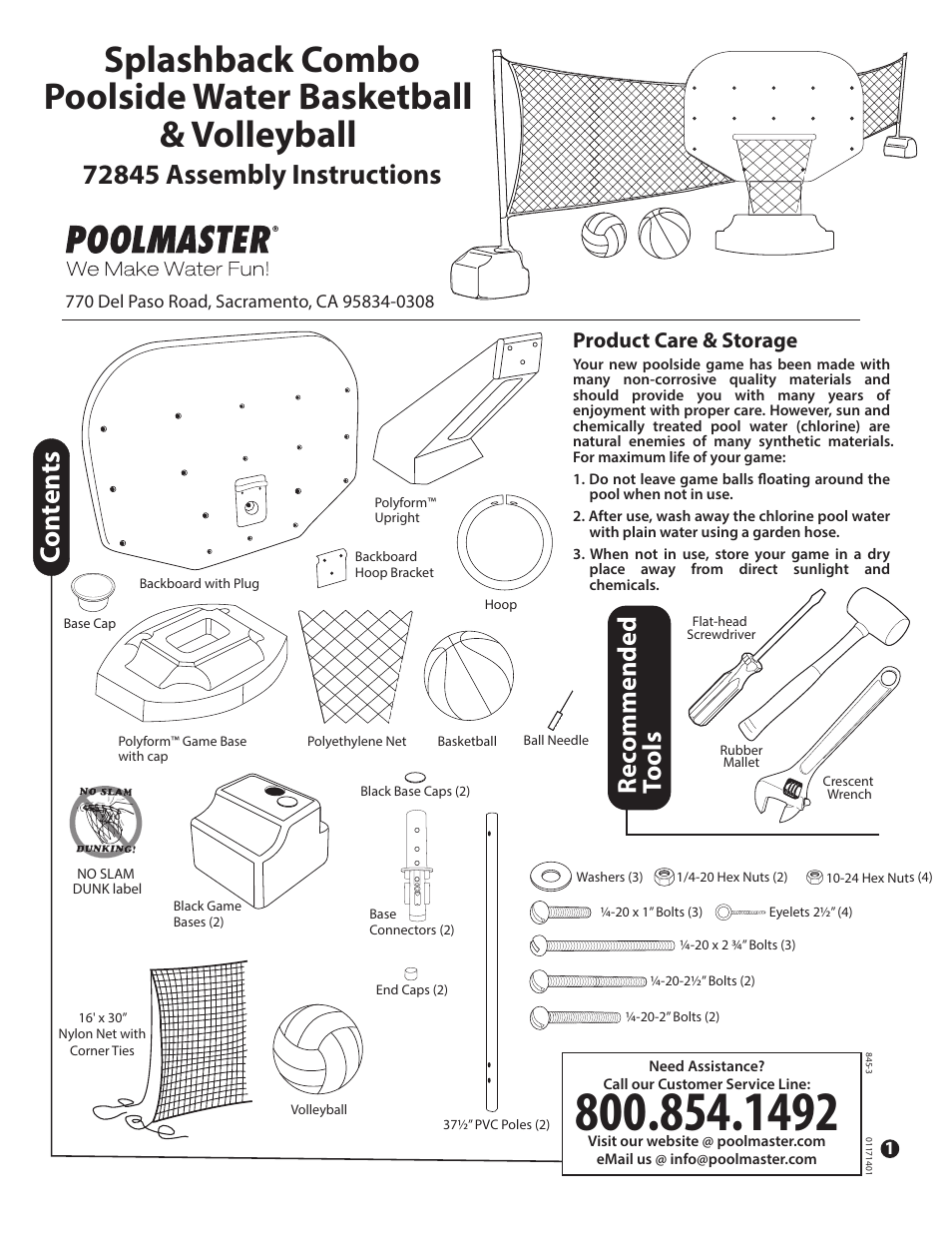 Poolmaster 72845 Splashback Poolside Volleyball Combo User Manual | 3 pages