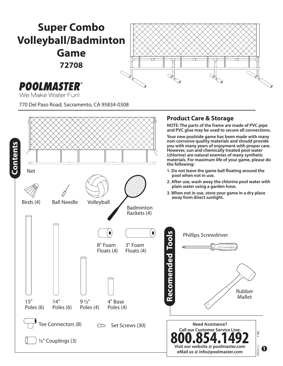 Poolmaster 72708 Super Combo Water Badminton User Manual | 4 pages