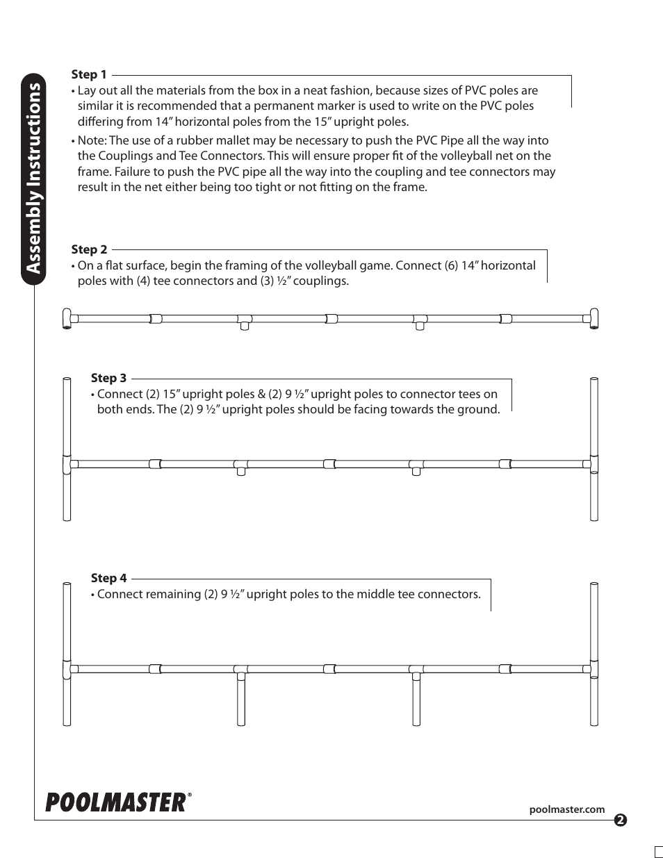 Assembly i nstr uc tions | Poolmaster 72708 Super Combo Water Badminton User Manual | Page 2 / 4