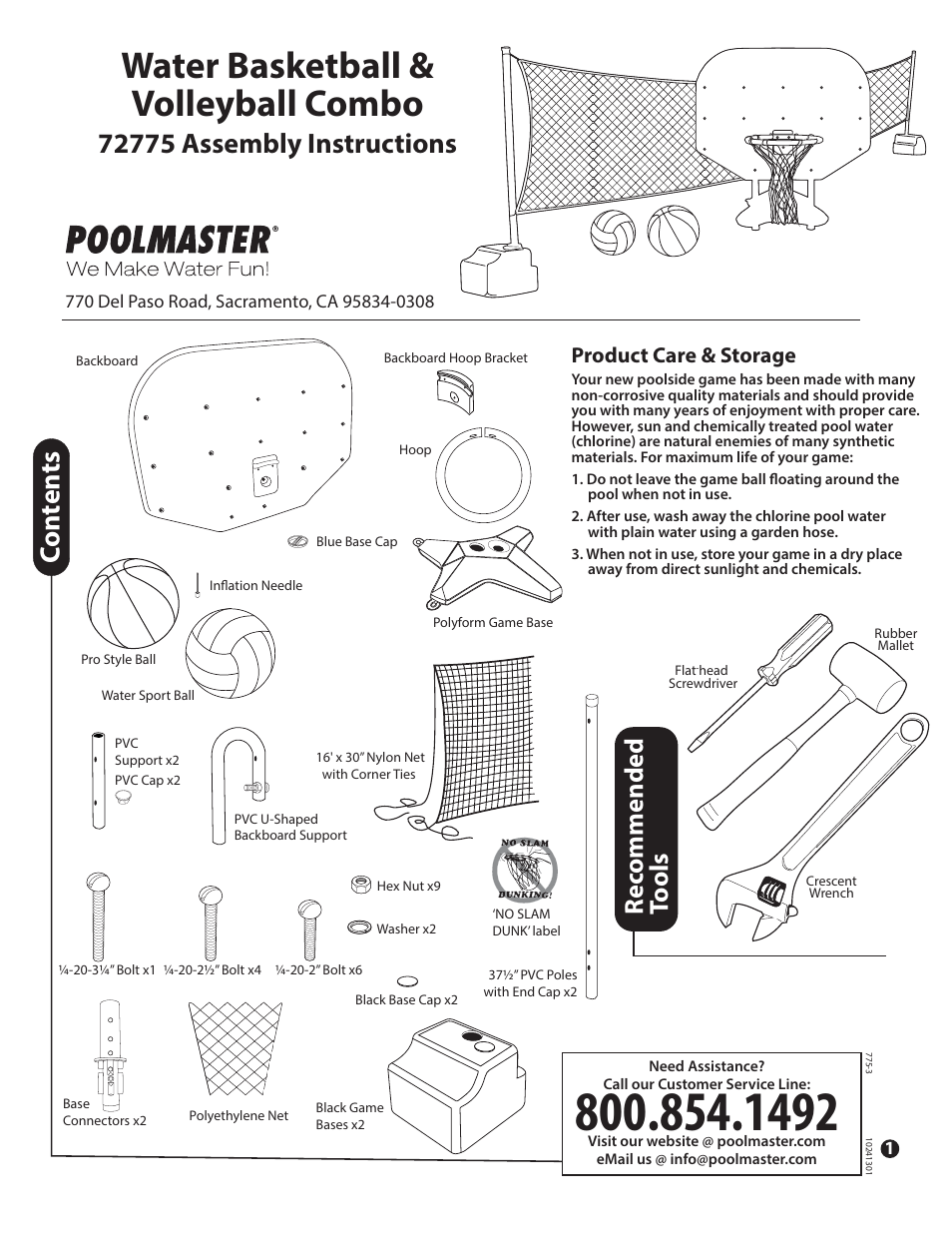 Poolmaster 72775 Water Basketball & Volleyball Comb User Manual | 4 pages