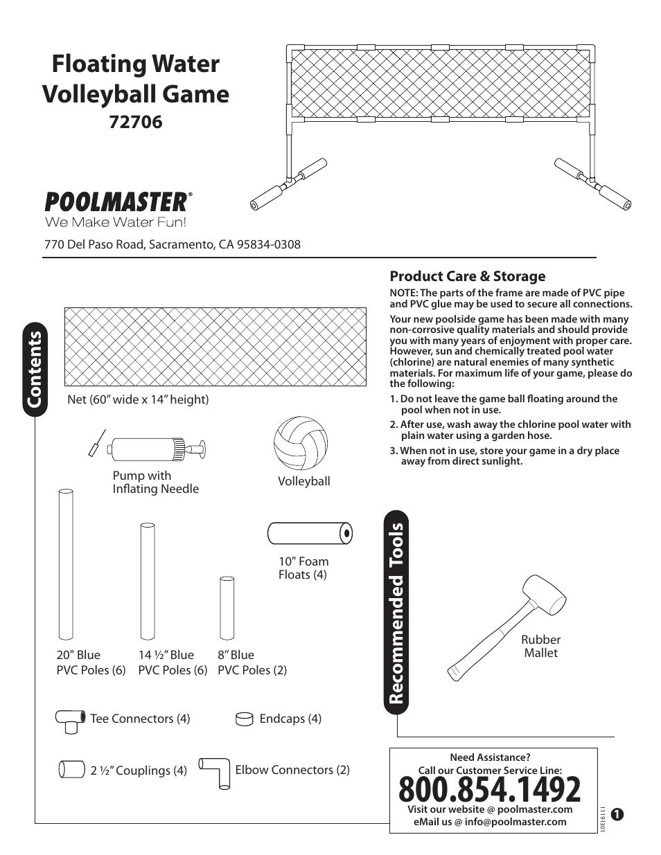 Poolmaster 72706 Water Volleyball Game User Manual | 3 pages