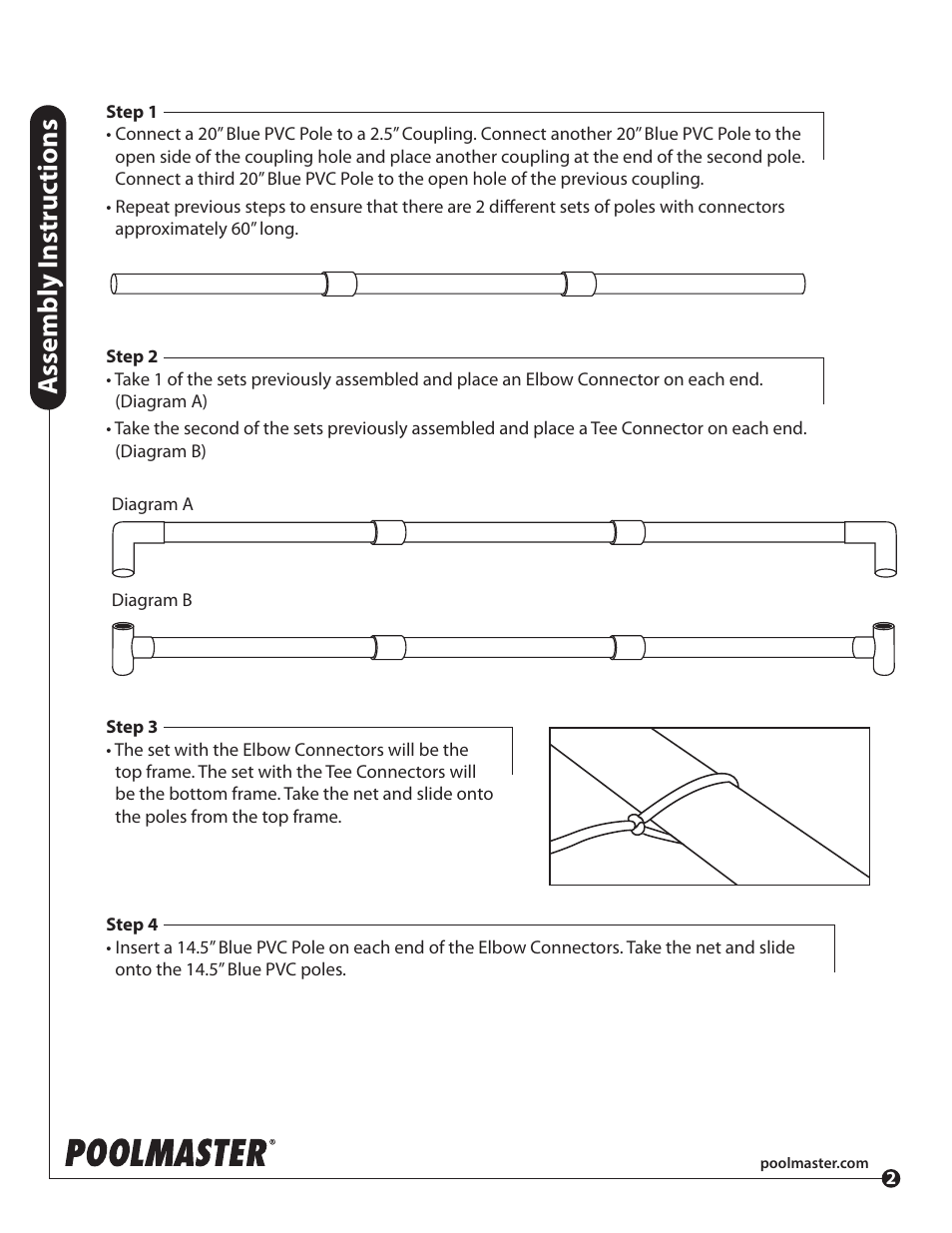 Assembly i nstr uc tions | Poolmaster 72706 Water Volleyball Game User Manual | Page 2 / 3