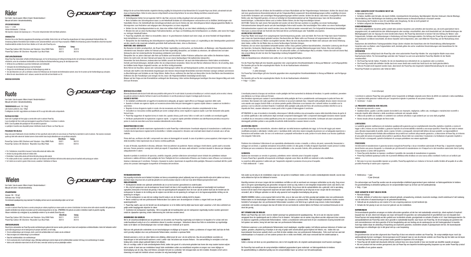 Räder, Ruote, Wielen | PowerTap Wheelset User Manual | Page 2 / 2