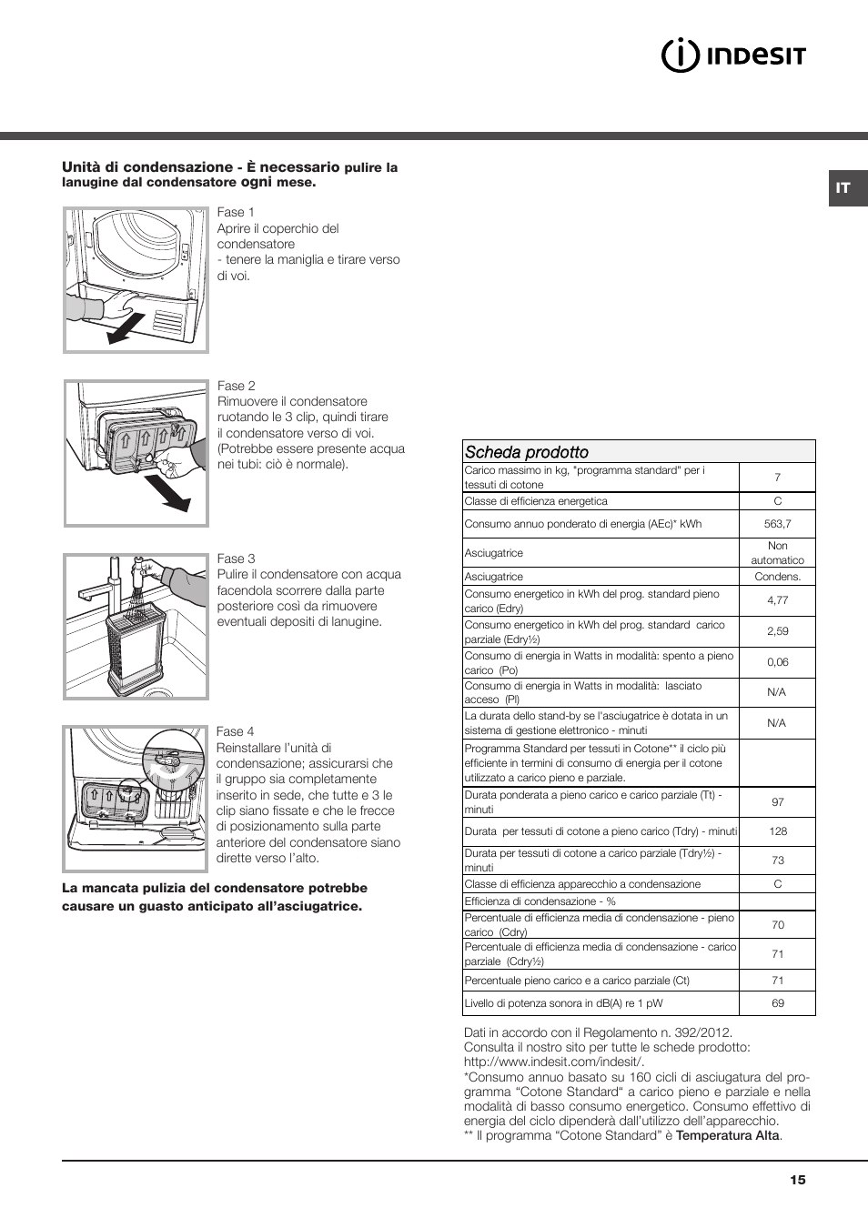 Scheda prodotto | Indesit IDC 75 User Manual | Page 15 / 84