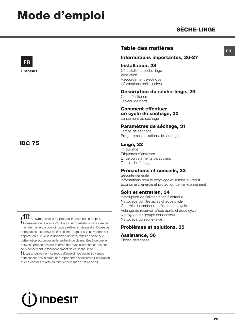 Indesit IDC 75 User Manual | Page 25 / 84