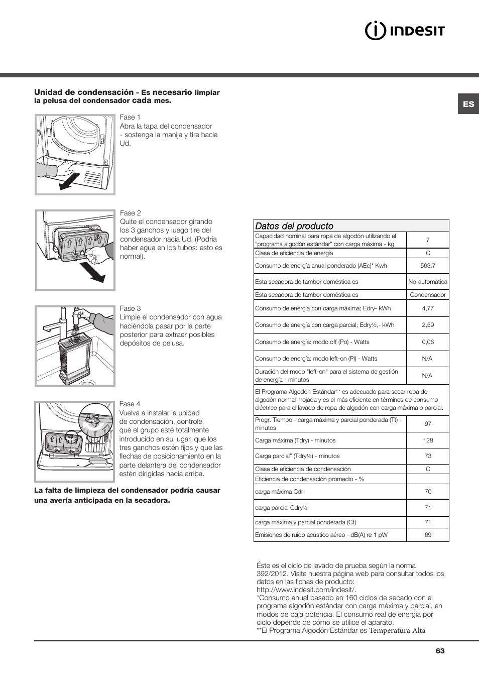 Datos del producto | Indesit IDC 75 User Manual | Page 63 / 84