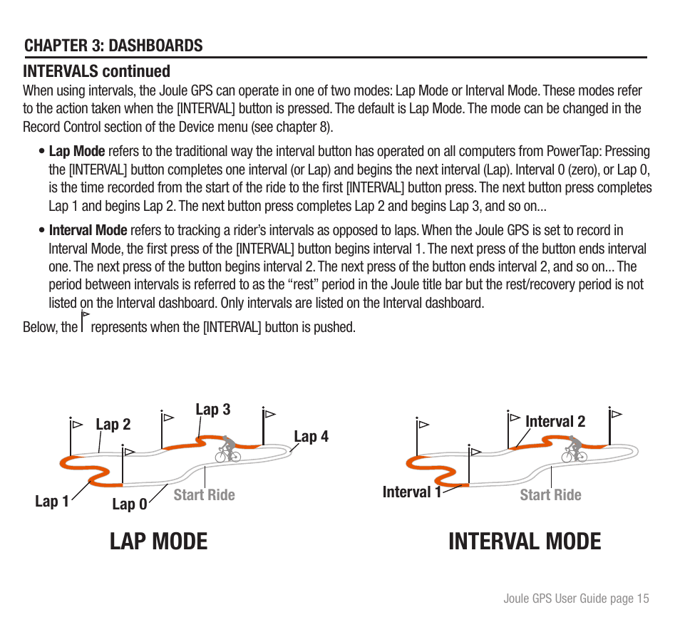 Interval mode, Lap mode | PowerTap Joule GPS User Guide User Manual | Page 15 / 67