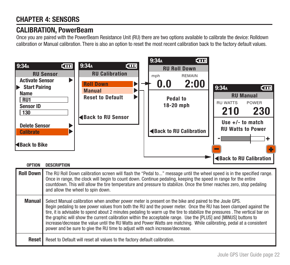 Chapter 4: sensors calibration, powerbeam | PowerTap Joule GPS User Guide User Manual | Page 22 / 67