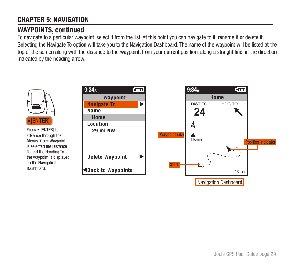 Chapter 5: navigation waypoints, continued, Enter | PowerTap Joule GPS User Guide User Manual | Page 29 / 67