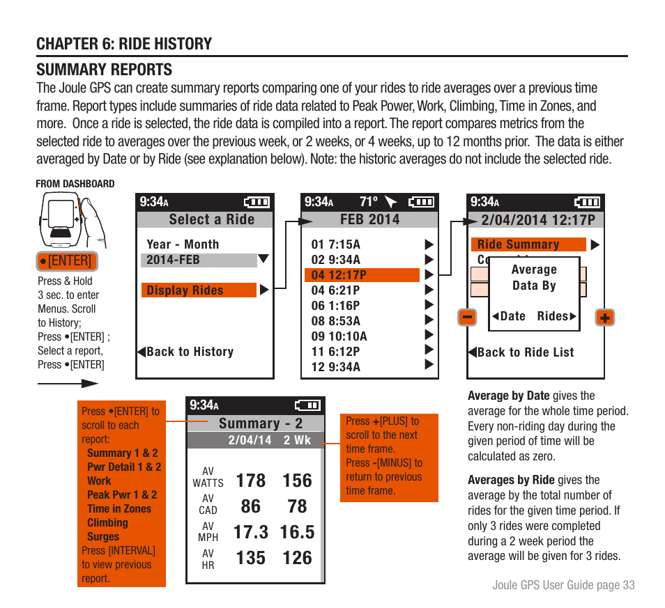 Chapter 6: ride history summary reports | PowerTap Joule GPS User Guide User Manual | Page 33 / 67