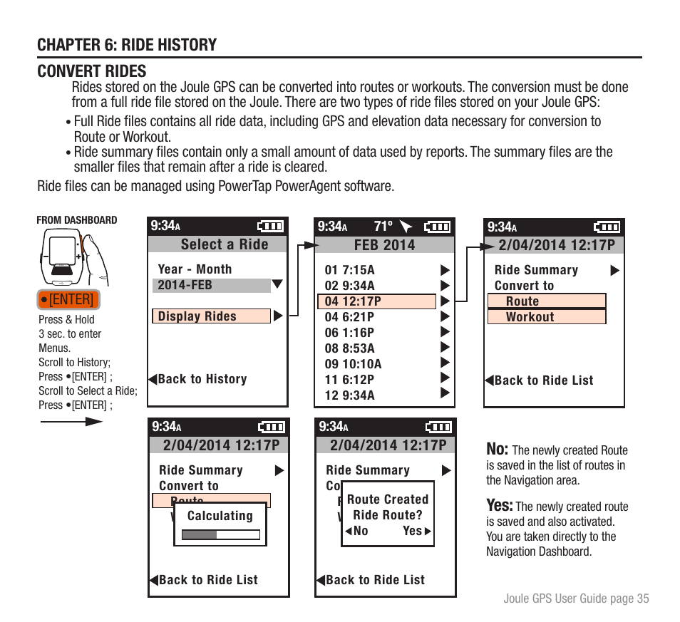 Chapter 6: ride history convert rides | PowerTap Joule GPS User Guide User Manual | Page 35 / 67