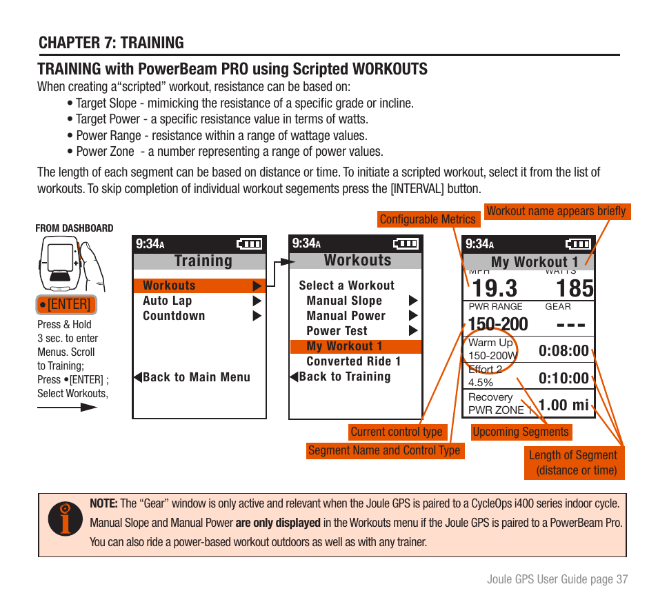 Chapter 7: training, Training, Workouts | PowerTap Joule GPS User Guide User Manual | Page 37 / 67