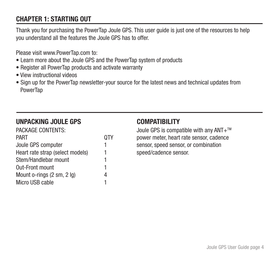 PowerTap Joule GPS User Guide User Manual | Page 4 / 67