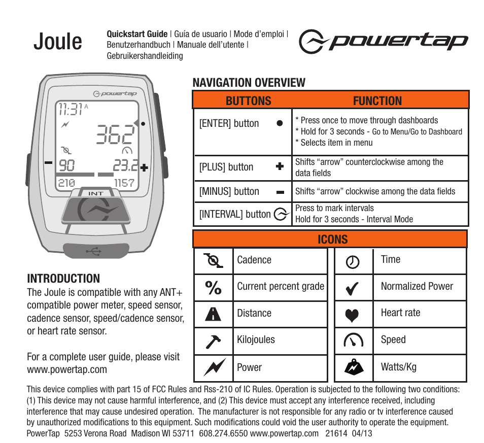 PowerTap Joule Quick Start User Manual | 24 pages