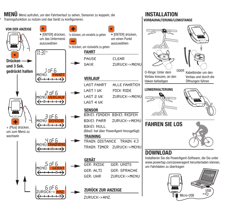 Download, Installation, Menü | Fahren sie los, 1 of 6, 2 of 6, 4 of 6, 3 of 6, 5 of 6, 6 of 6 | PowerTap Joule Quick Start User Manual | Page 16 / 24