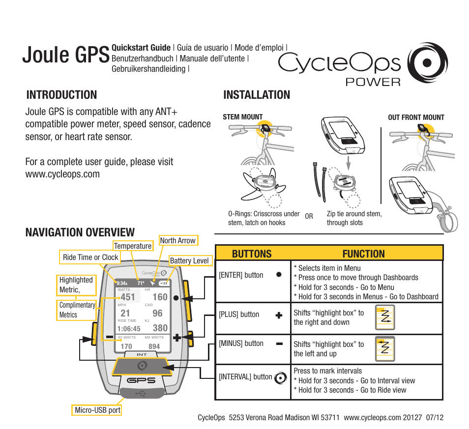 PowerTap Joule GPS 2012 Quick Start User Manual | 24 pages