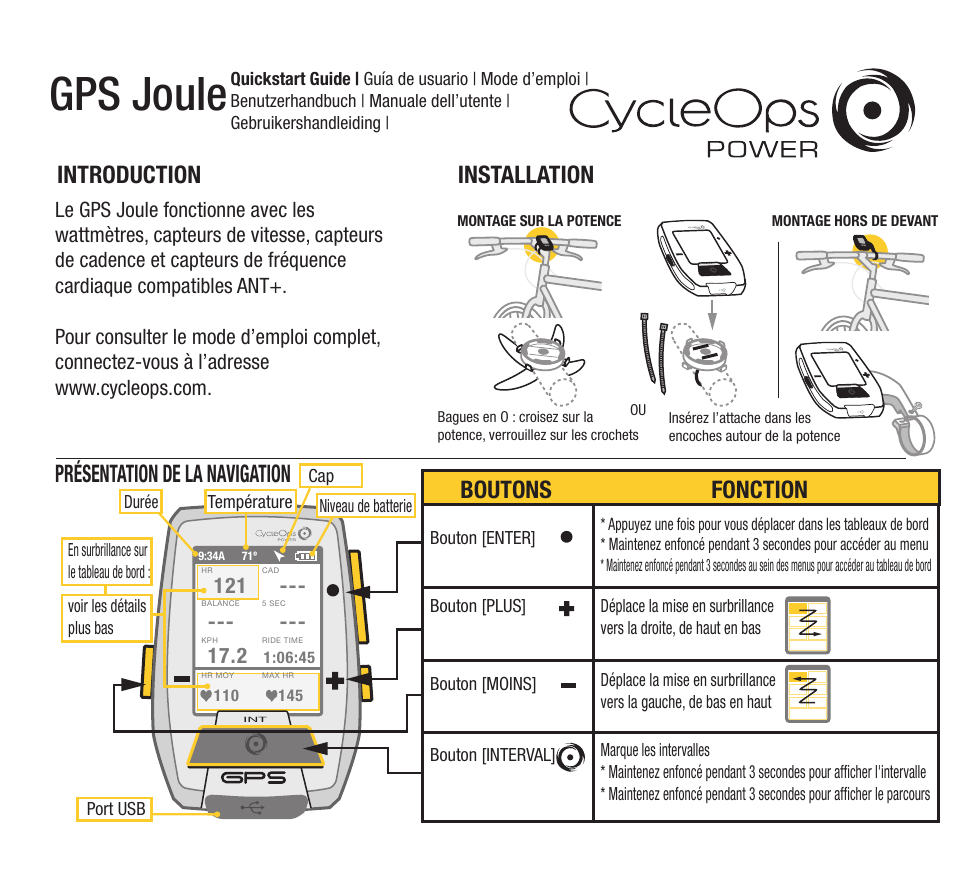 Gps joule, Installation introduction, Présentation de la navigation | Boutons fonction | PowerTap Joule GPS 2012 Quick Start User Manual | Page 9 / 24