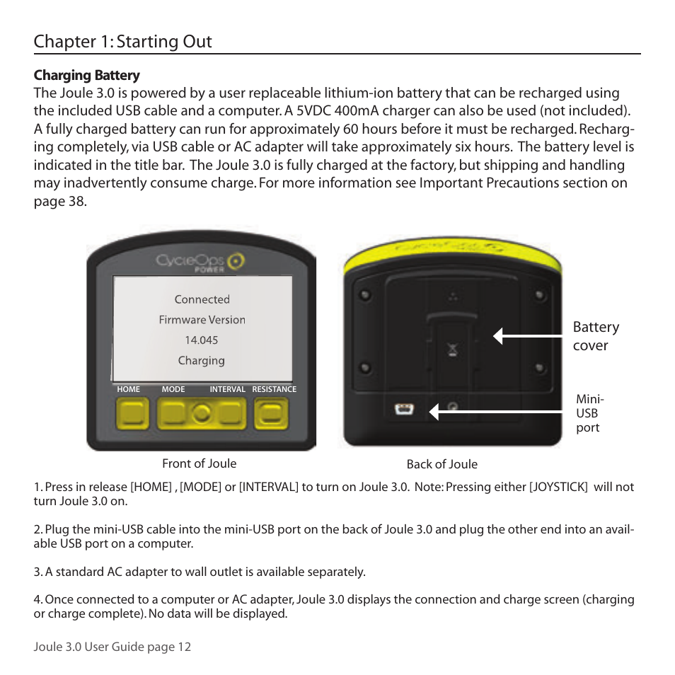 Chapter 1: starting out, Battery cover | PowerTap Joule 3.0 User Manual | Page 12 / 84