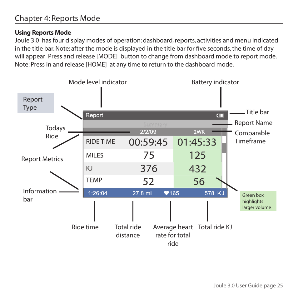 Chapter 4: reports mode | PowerTap Joule 3.0 User Manual | Page 25 / 84
