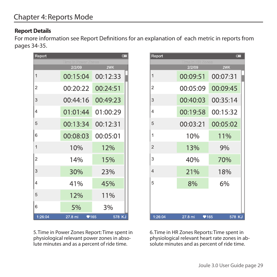 Chapter 4: reports mode | PowerTap Joule 3.0 User Manual | Page 29 / 84