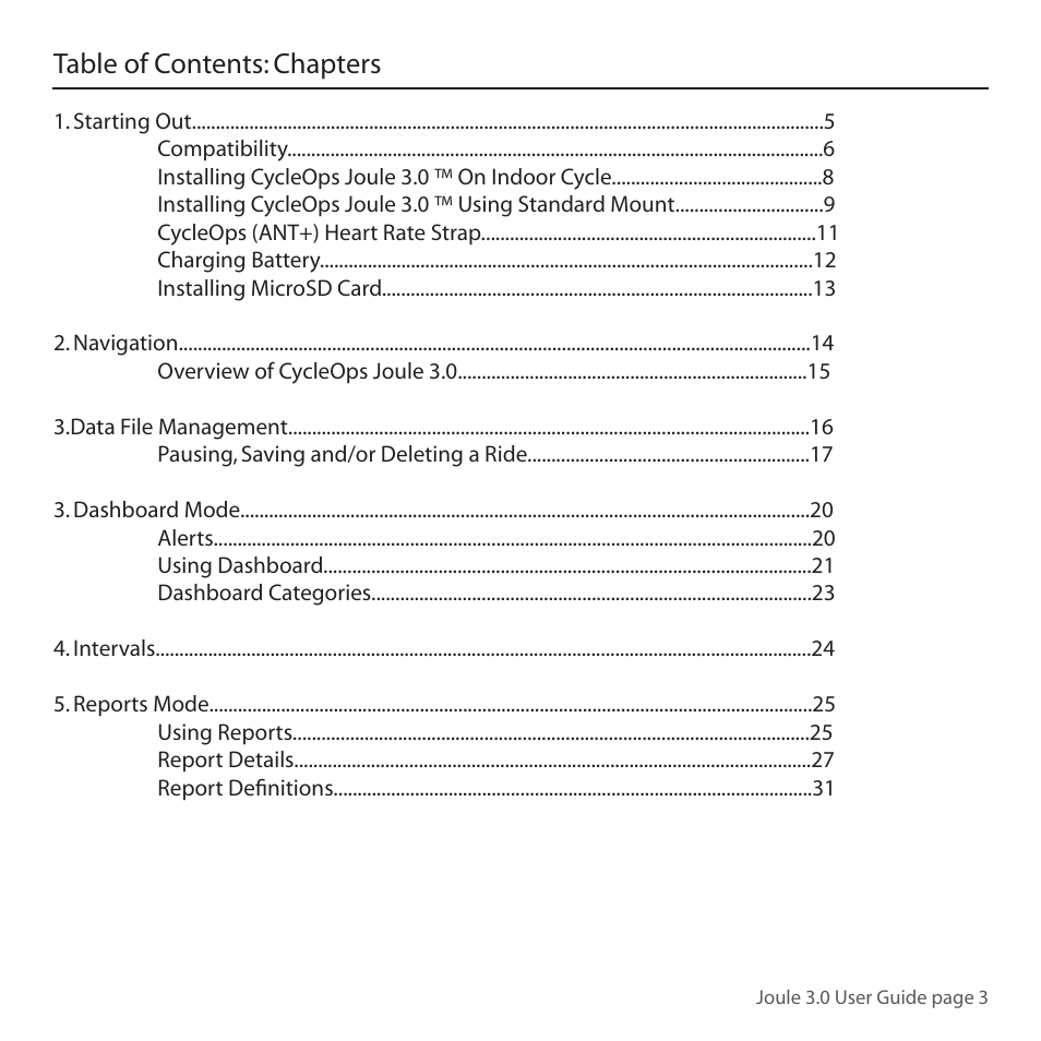Table of contents: chapters | PowerTap Joule 3.0 User Manual | Page 3 / 84