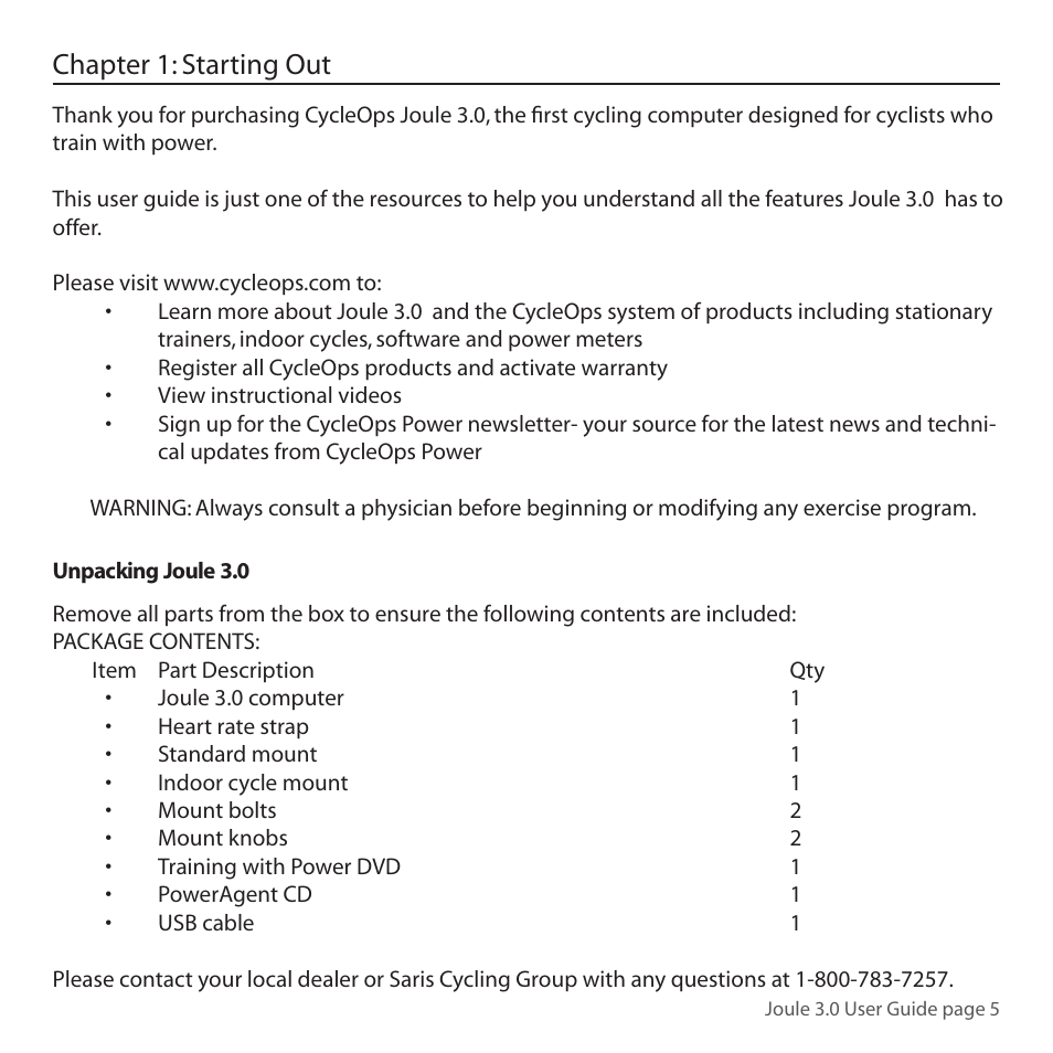 Chapter 1: starting out | PowerTap Joule 3.0 User Manual | Page 5 / 84