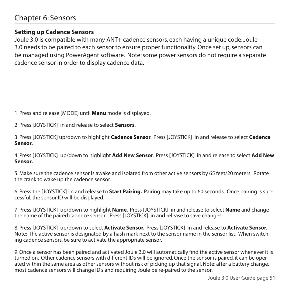 Chapter 6: sensors | PowerTap Joule 3.0 User Manual | Page 51 / 84
