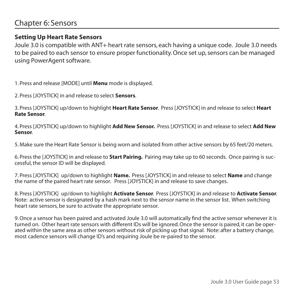 Chapter 6: sensors | PowerTap Joule 3.0 User Manual | Page 53 / 84