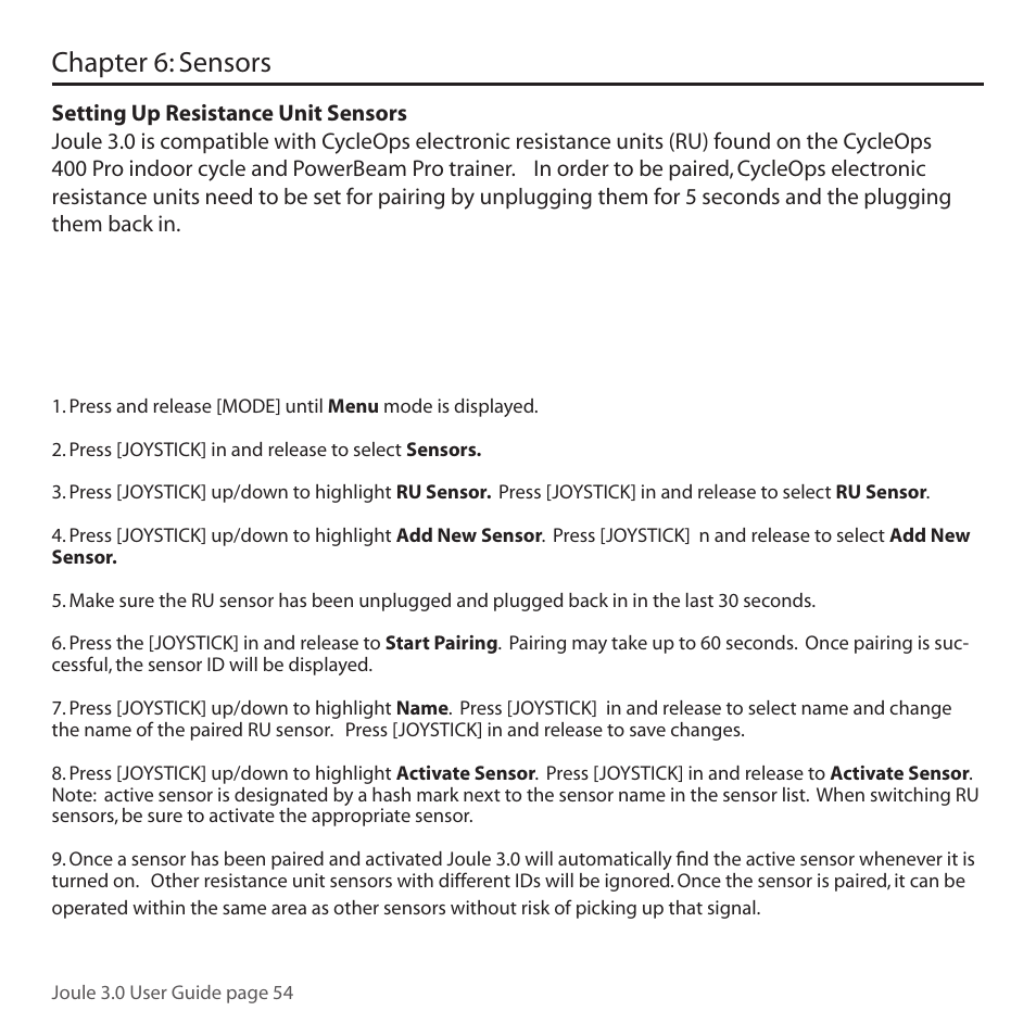 Chapter 6: sensors | PowerTap Joule 3.0 User Manual | Page 54 / 84