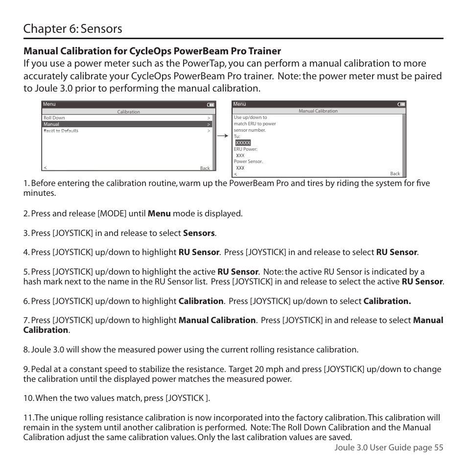 Chapter 6: sensors, Joule 3.0 user guide page 55 | PowerTap Joule 3.0 User Manual | Page 55 / 84