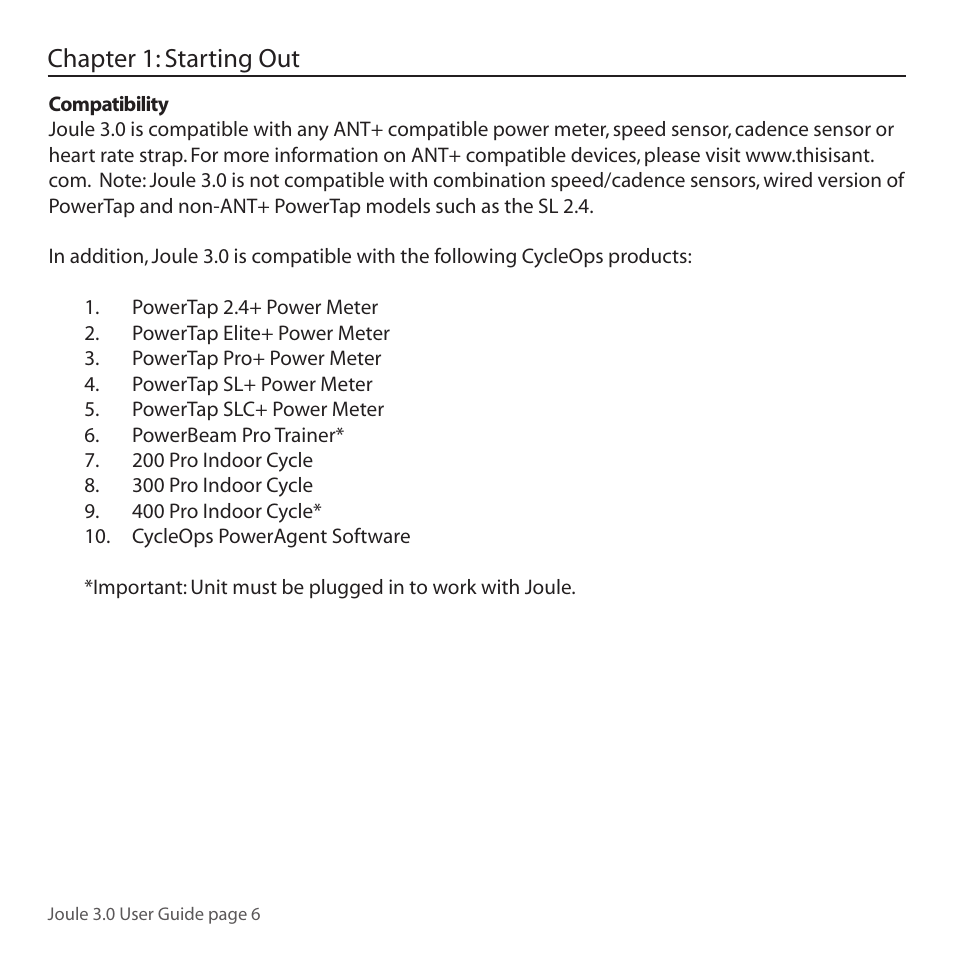 Chapter 1: starting out | PowerTap Joule 3.0 User Manual | Page 6 / 84