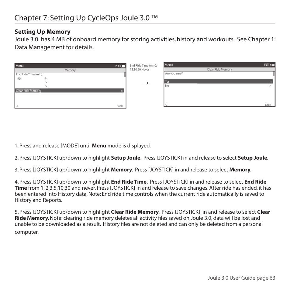 Chapter 7: setting up cycleops joule 3.0, Joule 3.0 user guide page 63 | PowerTap Joule 3.0 User Manual | Page 63 / 84