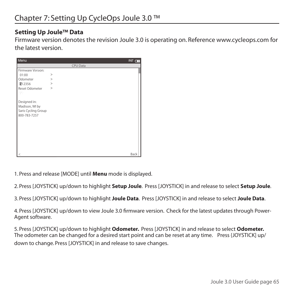 Chapter 7: setting up cycleops joule 3.0, Joule 3.0 user guide page 65 | PowerTap Joule 3.0 User Manual | Page 65 / 84