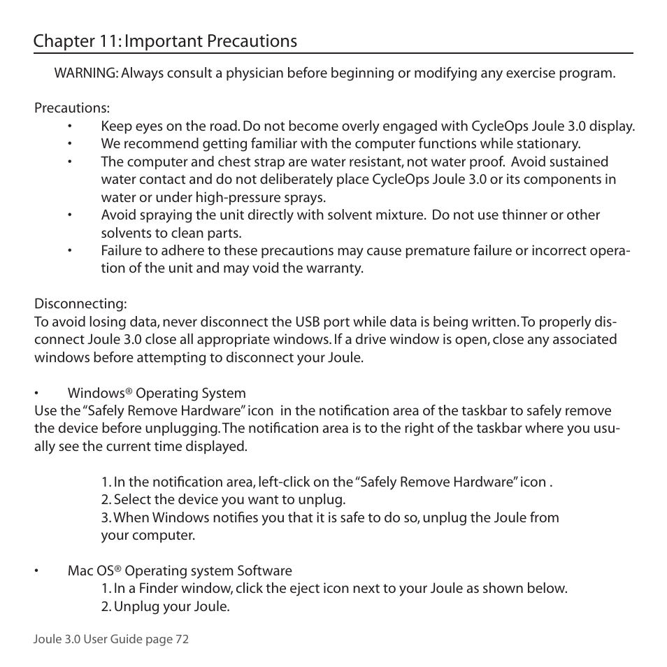 Chapter 11: important precautions | PowerTap Joule 3.0 User Manual | Page 72 / 84