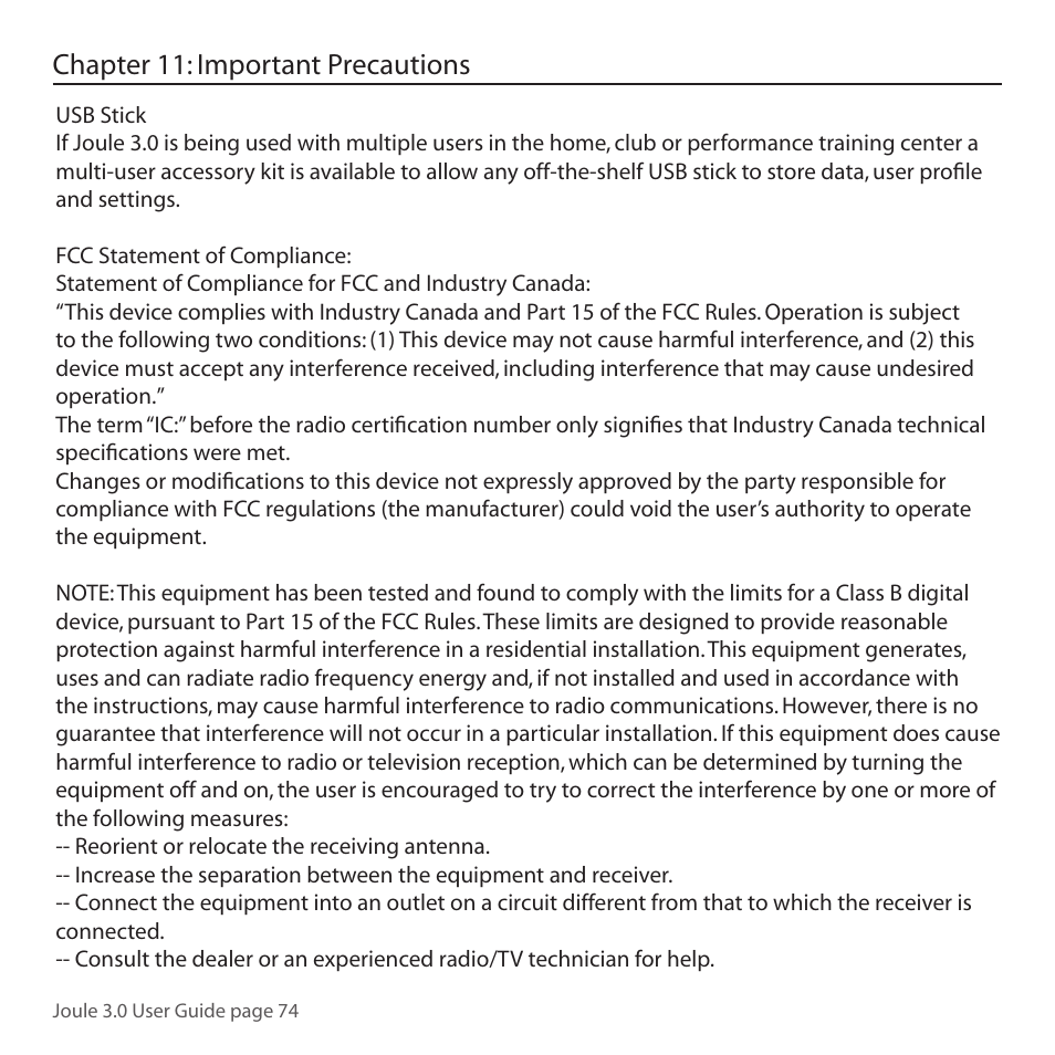 Chapter 11: important precautions | PowerTap Joule 3.0 User Manual | Page 74 / 84