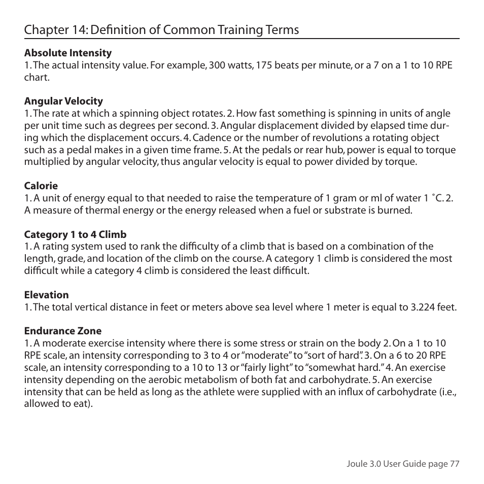 Chapter 14: definition of common training terms | PowerTap Joule 3.0 User Manual | Page 77 / 84