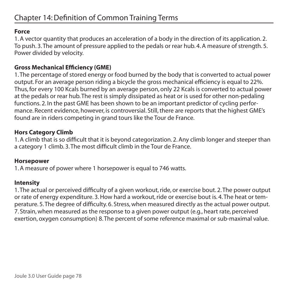 Chapter 14: definition of common training terms | PowerTap Joule 3.0 User Manual | Page 78 / 84