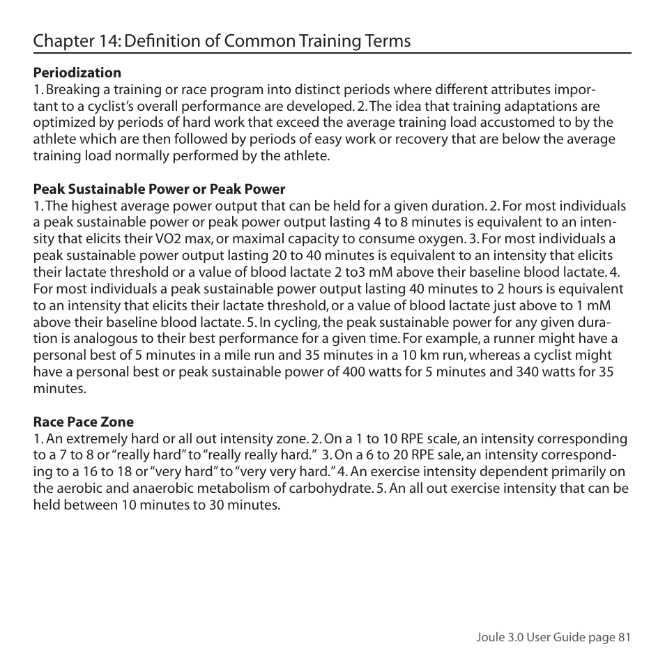 Chapter 14: definition of common training terms | PowerTap Joule 3.0 User Manual | Page 81 / 84