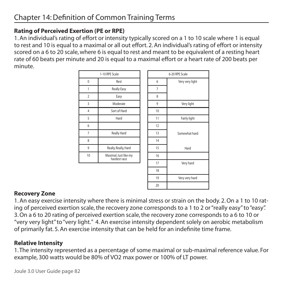 Chapter 14: definition of common training terms, Joule 3.0 user guide page 82 | PowerTap Joule 3.0 User Manual | Page 82 / 84