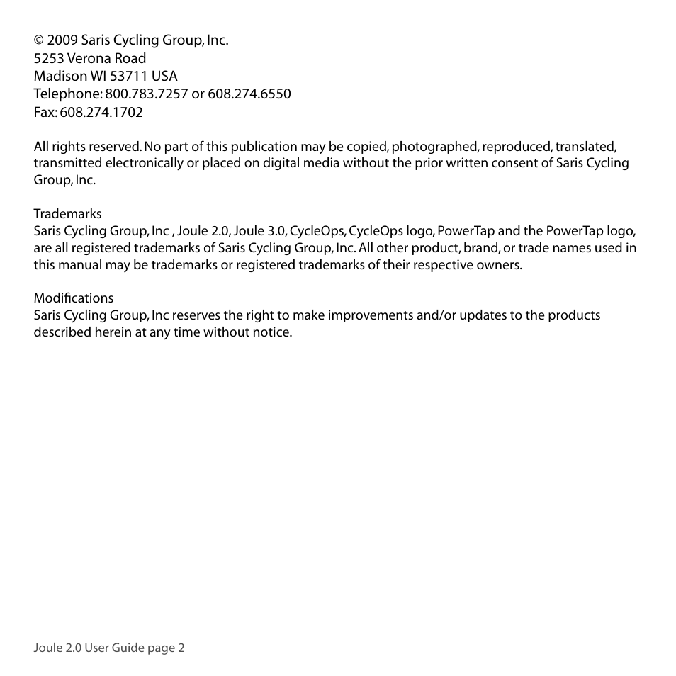 PowerTap Joule 2.0 User Manual | Page 2 / 82