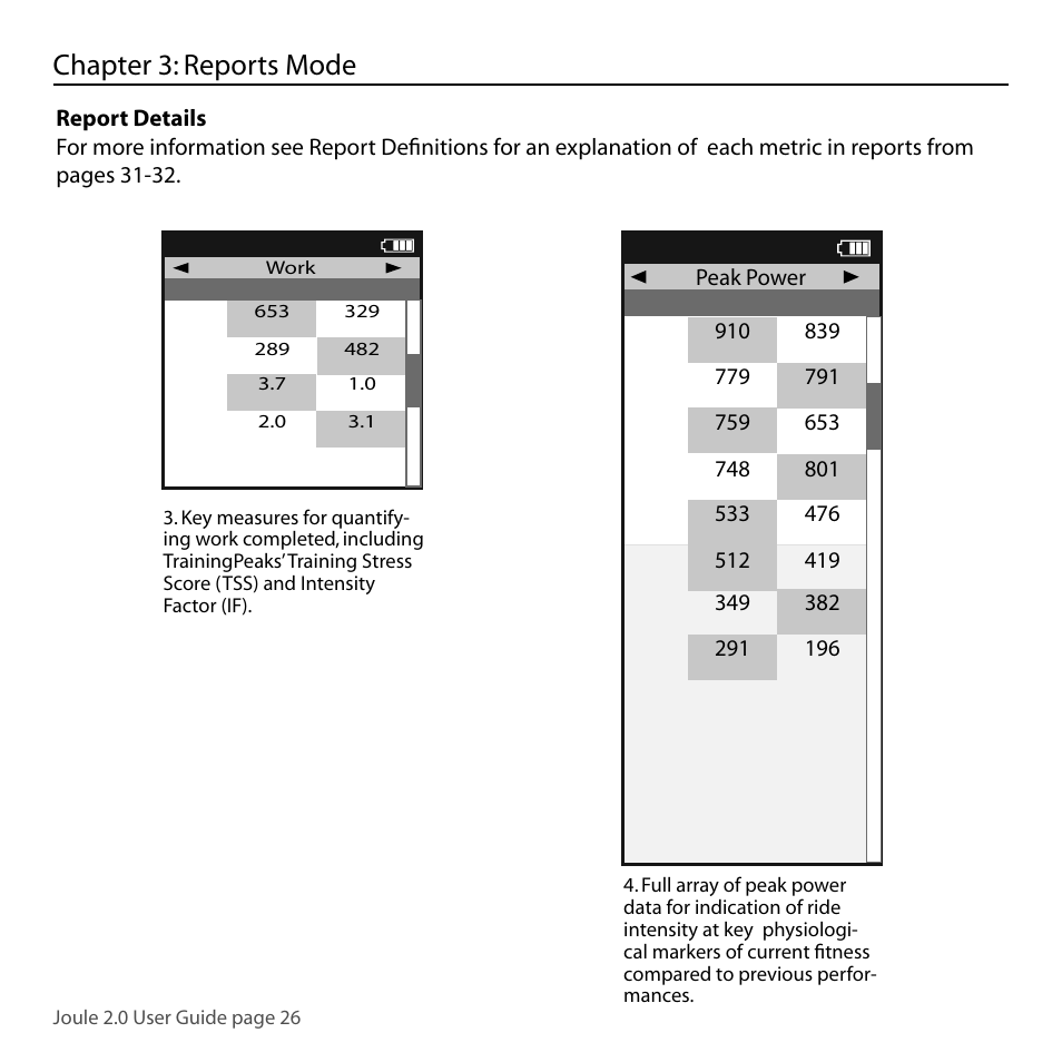 Chapter 3: reports mode, Report | PowerTap Joule 2.0 User Manual | Page 26 / 82