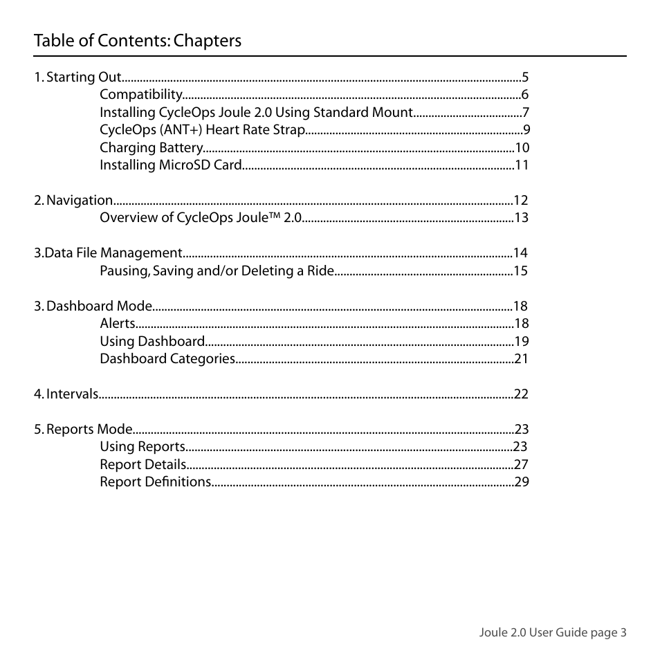 Table of contents: chapters | PowerTap Joule 2.0 User Manual | Page 3 / 82