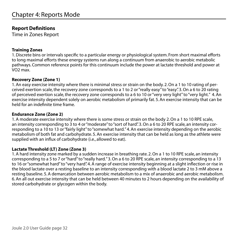 Chapter 4: reports mode | PowerTap Joule 2.0 User Manual | Page 32 / 82