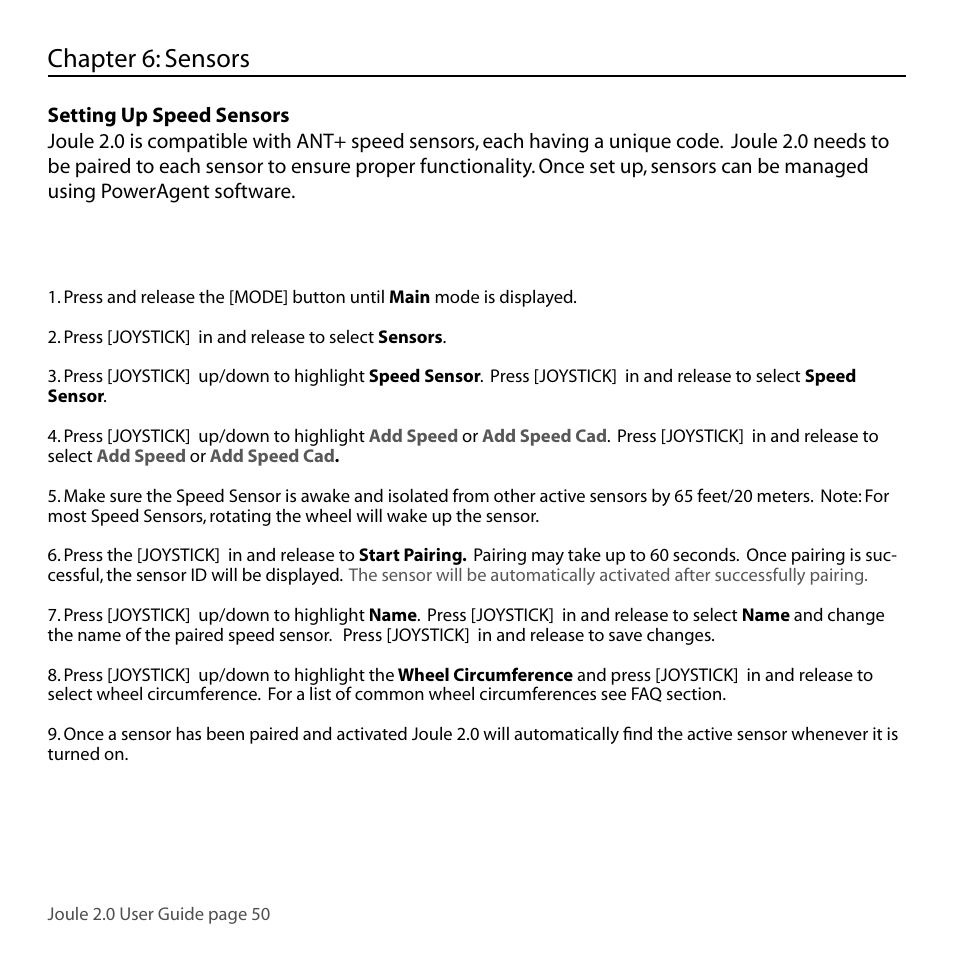 Chapter 6: sensors | PowerTap Joule 2.0 User Manual | Page 50 / 82
