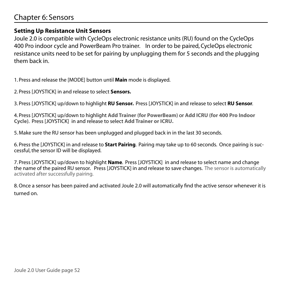 Chapter 6: sensors | PowerTap Joule 2.0 User Manual | Page 52 / 82