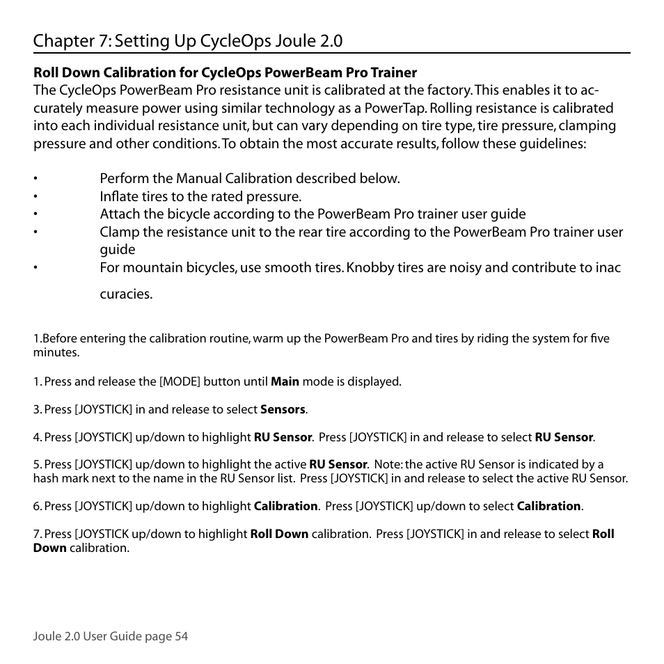 Chapter 7: setting up cycleops joule 2.0 | PowerTap Joule 2.0 User Manual | Page 54 / 82