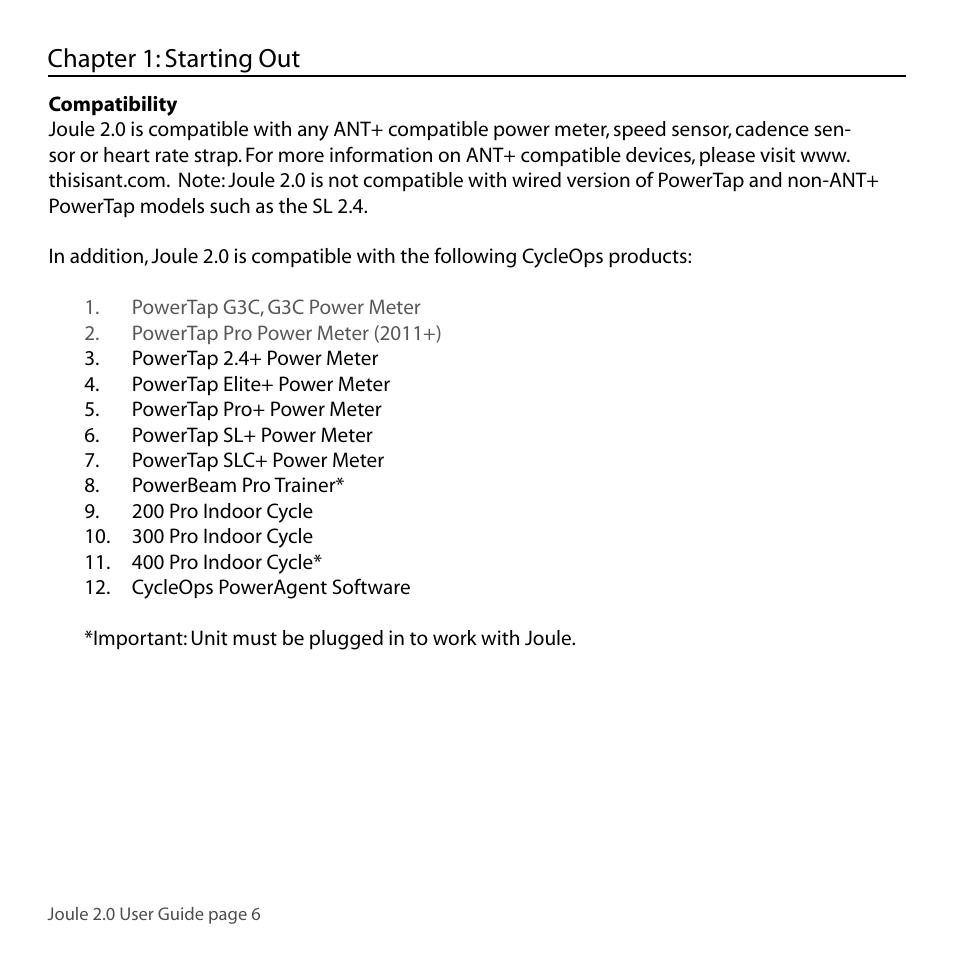 Chapter 1: starting out | PowerTap Joule 2.0 User Manual | Page 6 / 82