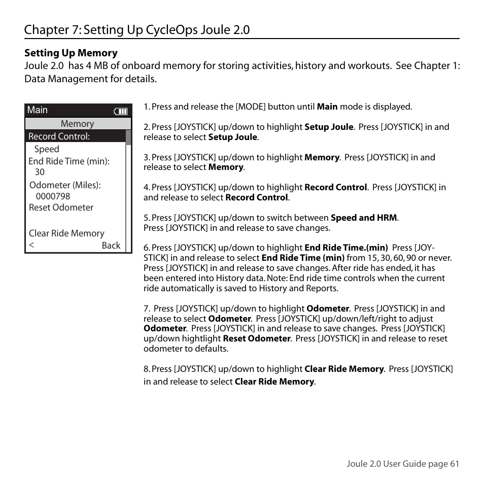 Chapter 7: setting up cycleops joule 2.0 | PowerTap Joule 2.0 User Manual | Page 61 / 82