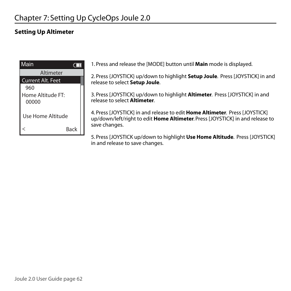 Chapter 7: setting up cycleops joule 2.0 | PowerTap Joule 2.0 User Manual | Page 62 / 82