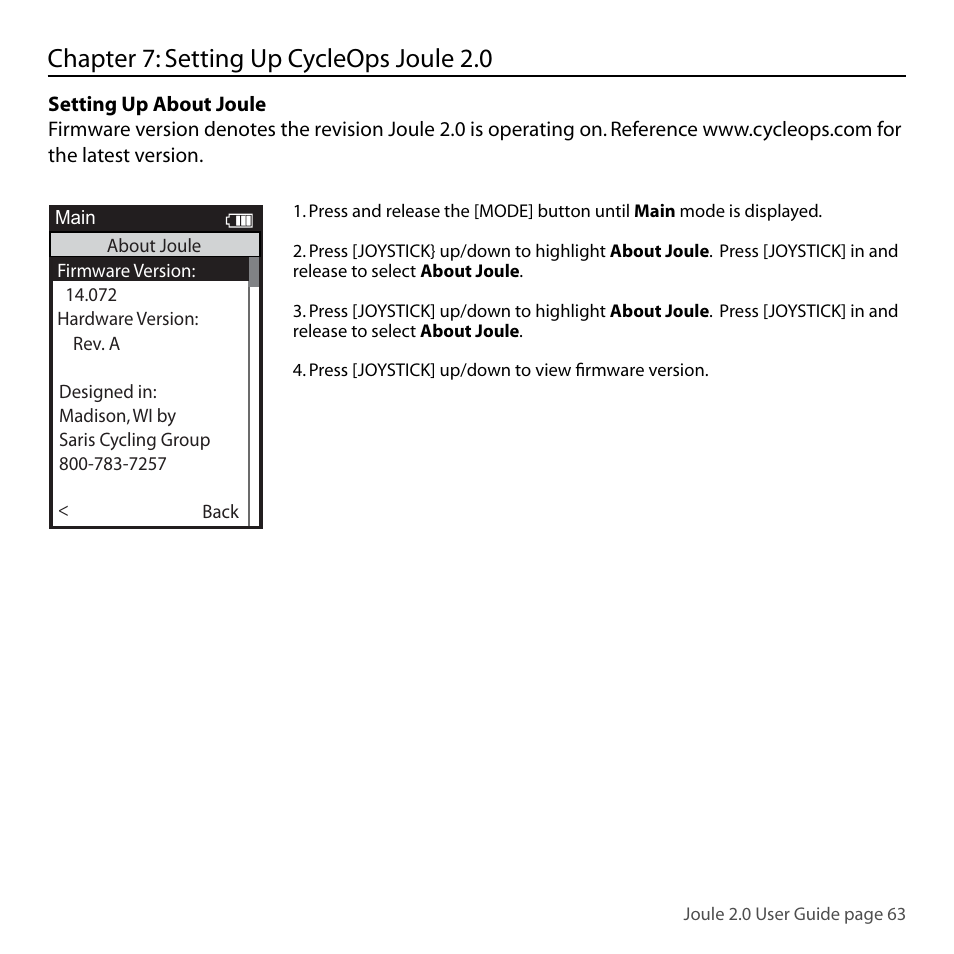 Chapter 7: setting up cycleops joule 2.0 | PowerTap Joule 2.0 User Manual | Page 63 / 82